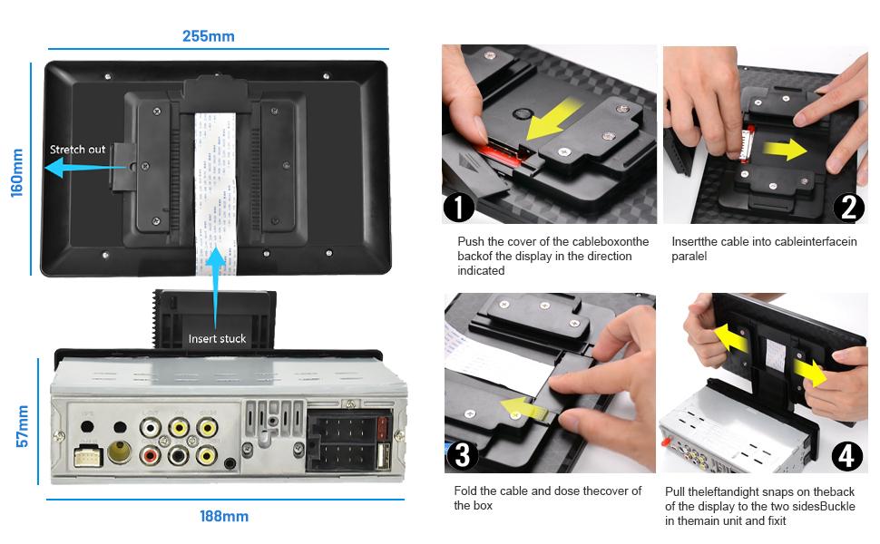 10.1 Inch Single Din Car Stereo with CarPlay, Android Auto, Detachable Touch Screen, 1080p, EQ Audio, SWC, Bluetooth, Gps, Backup Camera & MIC