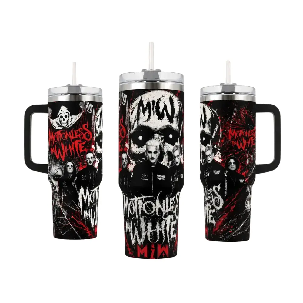 Motionless In White Inspired Tumbler 30oz 40oz, MIW Metalcore Band Fan Cup, Black Red Gothic Rock Travel Drinkware, No Straw Included