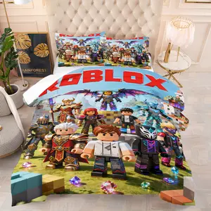 ROBLOX patterned quilt set,including 1 quilt and 1 or 2 pillowcases without pillows,suitable as a gift for teenagers and adults,soft and warm bedroom decoration