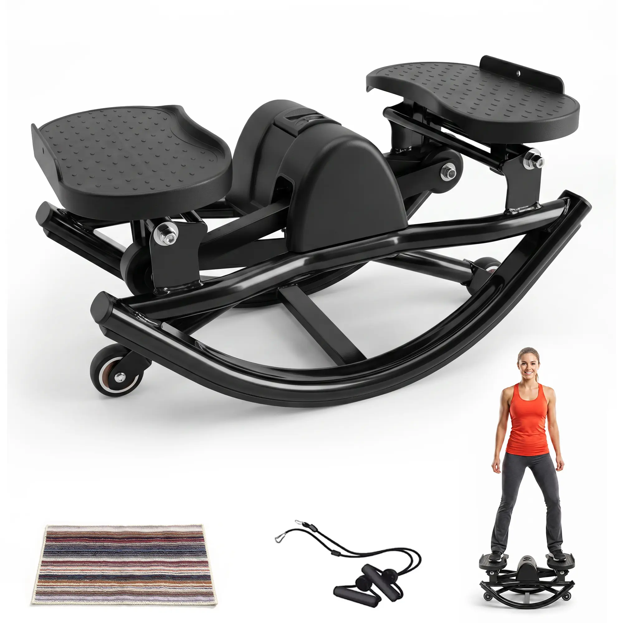 Mersco All-in-One Home Fitness Swing Stepper – Quiet, Foldable Cardio Machine with Adjustable Resistance Bands, Space-Saving Design for Family Use