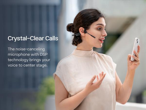 SHOKZ OpenComm2 - Open-Ear Bone Conduction Headphones, Wireless Bluetooth Computer Headsets with Noise Canceling Mic and Mute Button for Work, Call, Meeting, 16 Hours Talk Time for Mobile & PC, Black