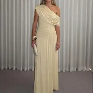 Women's 2026 Summer New Slant Collar Irregular Hem Solid Color Dress Sexy Fashionable Bodycon Sweater Dress Style S610