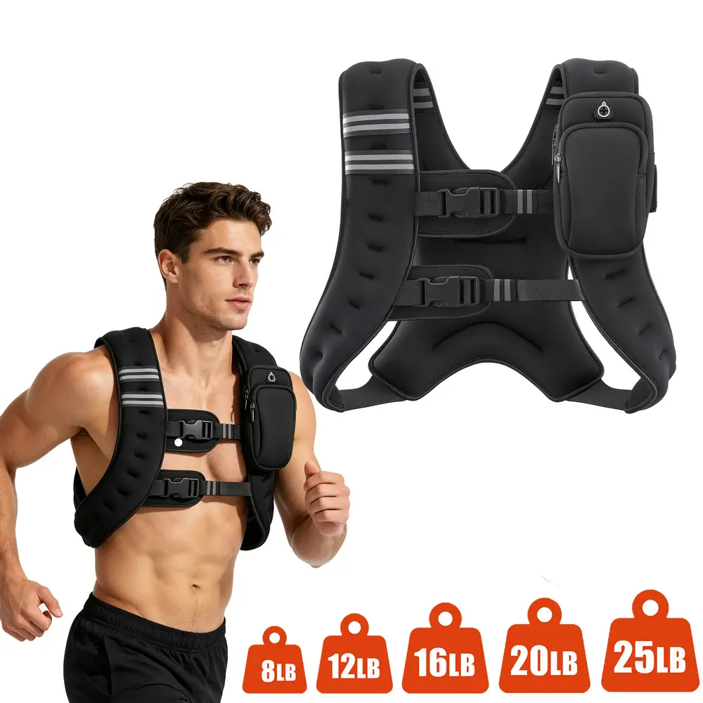 Women's Weighted Vest for Rucking & Fitness Training, 8/12/16/20/25lbs, Dual Buckle Straps, Reflective Strip, Detachable Phone Bag, Anti-Slip Fit Rucking Gear