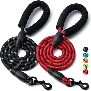 2 Pack Dog Leash, 4/5//6 FT Heavy Duty Nylon Rope Pet Leashes with Comfortable Padded Handle, Reflective Dog Leashes for Small Medium and Large Dogs (6FT-1/2,Black/Red)
