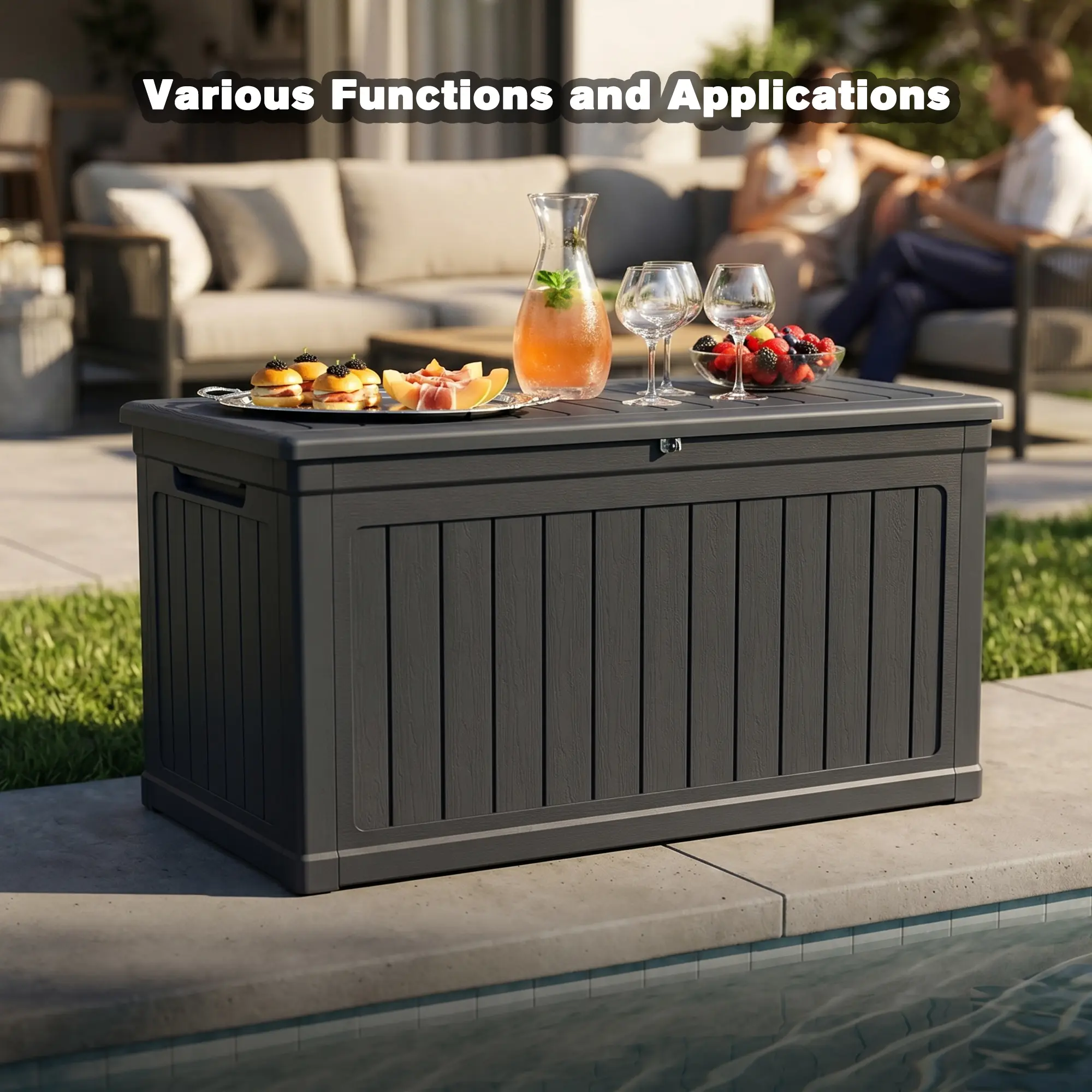 260 Gal Lockable Waterproof Resin Deck Storage Box, XXL Home Organizer Container for Patio Furniture, Outdoor Cushions, Garden Tools