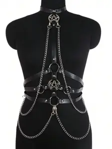 New Fashion Dark Short Five-Point Star Strapless Rivet Decorated Belt, European and American Style, Suitable for Bar Parties, Holidays, Halloween