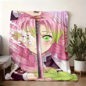 2026 new model printed with patterns Anime Demon Kanroji Mitsuri Themed Flannel Blanket Soft Skin Friendly Flannel Throw Blanket for Bedroom Living Room Sofa Nap Air Conditioning Blanket Anime Love Ha
