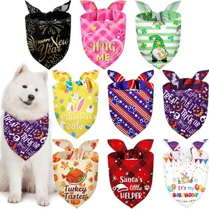 9 Pcs Holiday Dog Bandanas Halloween Thanksgiving Christmas Bandanas Birthday Scarf Adjustable Large Pet Washable Scarves for Large Dog Costume Supply(Fresh Pattern)