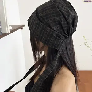 Japanese retro plaid strap bag head hat women's spring and summer new niche fashion design sense versatile cover head cold hat