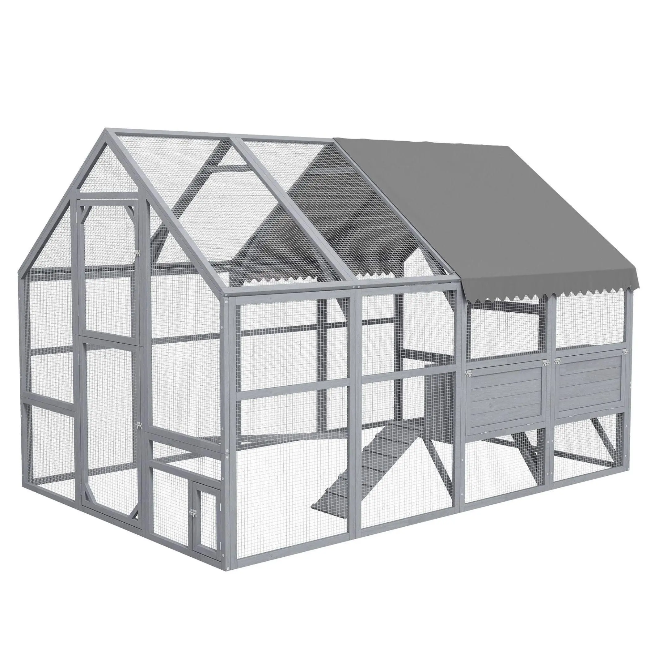 Backyard Predator-Safe Steel Large Flock Chicken Coop (110.2" W x 73" D x 74" H) for 8-12 Chickens, Walk-In Run, Nesting Boxes, Enhanced Security, Split Front Door, UV-Resistant Top Cover, Automatic Door System, Gray, Easy Assembly (180 Mins Max)