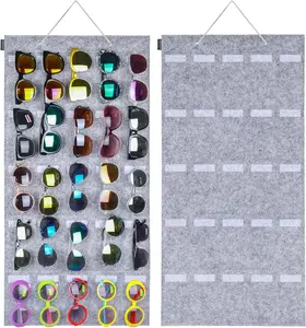 AROUY Sunglasses Organizer Storage, Hanging Wall Pocket Glasses Organizer - 25 Felt Slots Sunglass Organizer Holder Eyeglass Display with Sturdy Rope (Gray, Large)