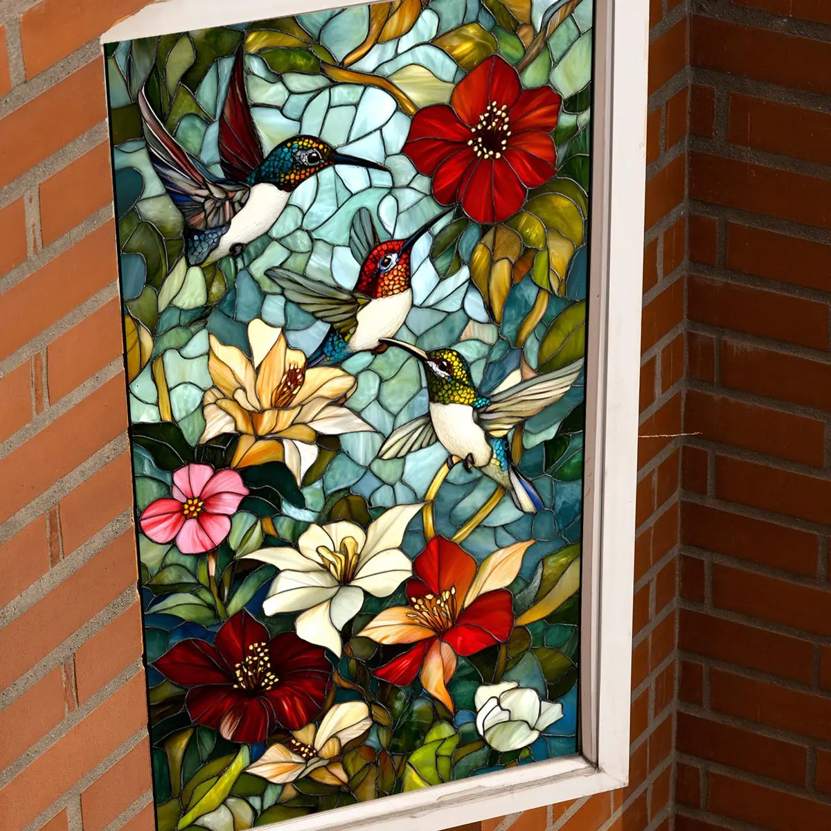 Hummingbird & Flower Pattern Static Cling Window Sticker, Double Sided Window Decal, Decorative Sticker, Deco Stickers for Home Living Room Bedroom, Ornaments, Window Decorations Supplies