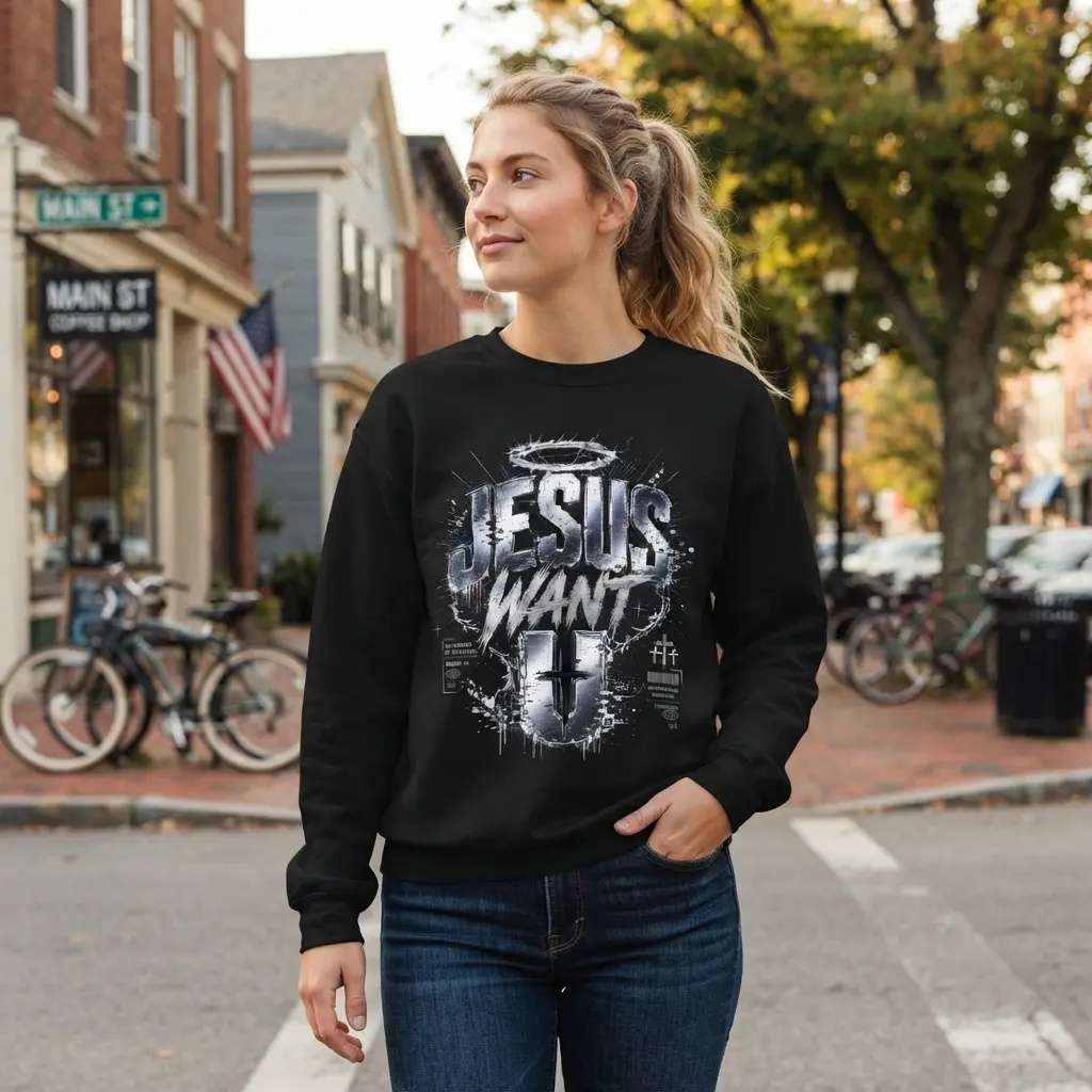 Gothic Font Faith Sweater, Grunge Aesthetic Religious Apparel, Y2K Cyberpunk Jesus Sweatshirt