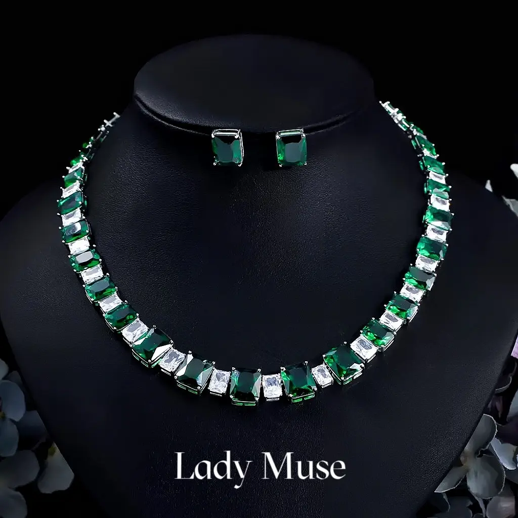 925 Silver Lab-Created ECO Diamond Green Set Simple Fashion Style