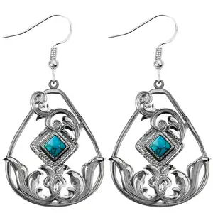Morning Glory Earrings Handcrafted Western Style Dangle Earrings with Silver Floral Conchos & Turquoise Accents for Rodeo & Daily Wear Western Bloom Sterling Earrings