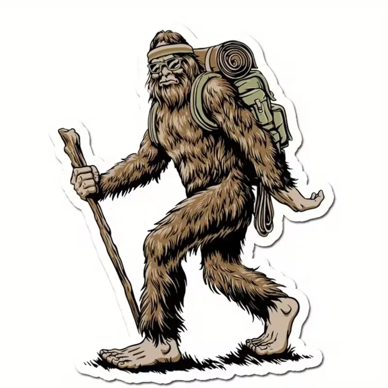 Bigfoot Hiking Adventure Vinyl Sticker, Outdoor Explorer Cryptid Design, Durable Waterproof Decal for Cars, Laptops, Water Bottles, Backpacks & Camping Gear