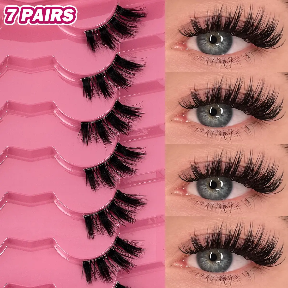 MAGEFY 7 Pairs Natural Curl Half Lashes - 3D Layered Faux Mink Half Eyelashes, D Curl Wispy Eyelash Extensions, Soft Flexible Band, Lightweight & Reusable, Charming Voluminous Effect for Daily Dating, Party & Stage Makeup, Naturally Curly Eyelashes