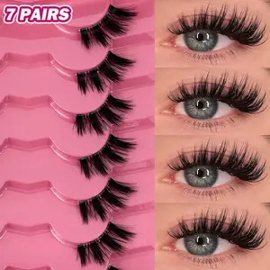 MAGEFY 7 Pairs Natural Curl Half Lashes - 3D Layered Faux Mink Half Eyelashes, D Curl Wispy Eyelash Extensions, Soft Flexible Band, Lightweight & Reusable, Charming Voluminous Effect for Daily Dating, Party & Stage Makeup
