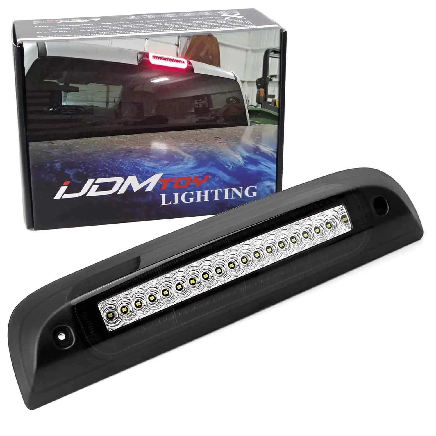 iJDMTOY Dark Smoked Lens Race Car Style Strobe LED High Mount Third Brake/Clearance Light Assembly For 2014-18 Chevrolet Silverado, GMC Sierra 1500, 2015-19 2500HD 3500HD