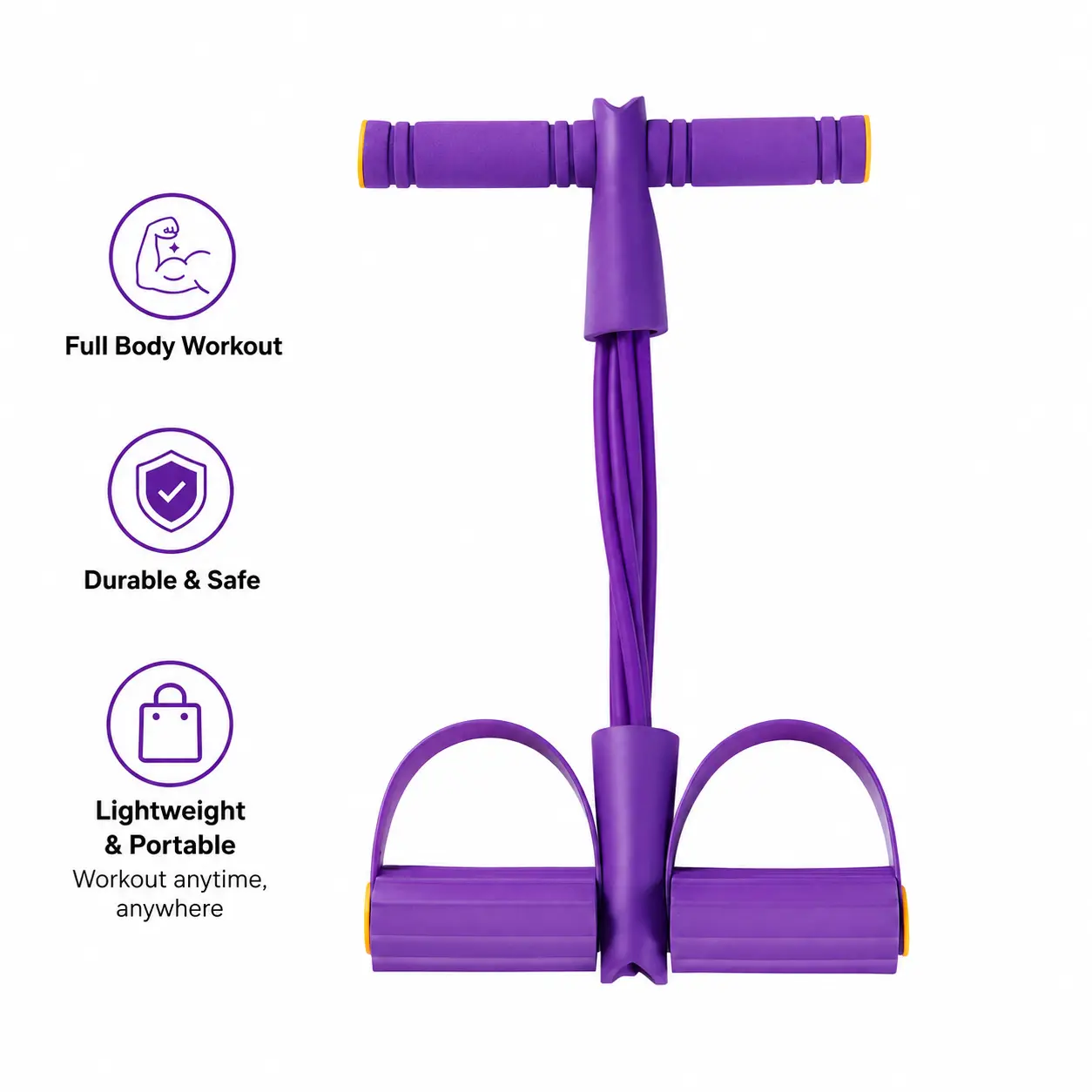 6-Tube Pedal Resistance Band Set, Elastic Sit-Up Pull Rope with Foot Pedals for Home Gym, Yoga, Core Training, Stretching and Full-Body Workouts, Portable Fitness Equipment for Home and Travel