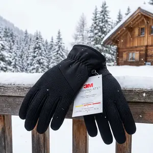 Touchscreen Compatible Gloves with Leather Palm Patch - 360 Degree Stretch Sweater Knit Bonded Design for Cold Weather Outdoor Activities Driving Cycling Running Comfortable Warmth