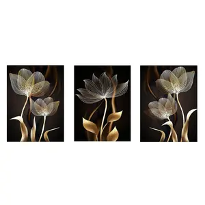 3PCS Elegant Black Abstract Flower Oil Painting Living Room Frameless Modern Wall Decoration, Luxury Home Art Posters, Unframed Art Print, Abstract Botanical Print, Indoor Use, Home Decoration