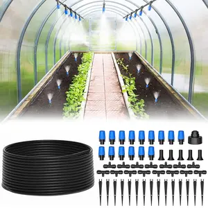 65FT Greenhouse Watering System- Quick Efficient Connector   Watering System Automatic Mist Irrigation Kit with 1/4" Blank Tubing and Misting Nozzles