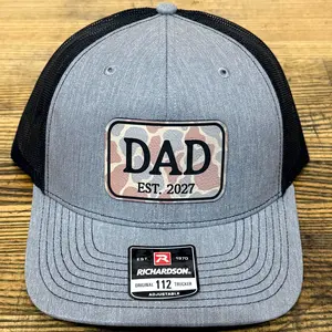Recon Etching Custom Leather Patch Hat – Dad EST Year Trucker Cap – Personalized Gift for Fathers, Richardson 112 Style Snapback
