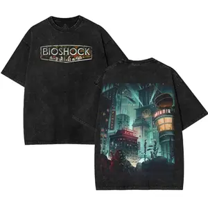 BioShock Would You Kindly Big Daddy Washed Tshirt, Vintage Washed Oversize Graphic T-Shirt, Gamer Streetwear Unisex Top graphic tee unisex heavyweight Menswear