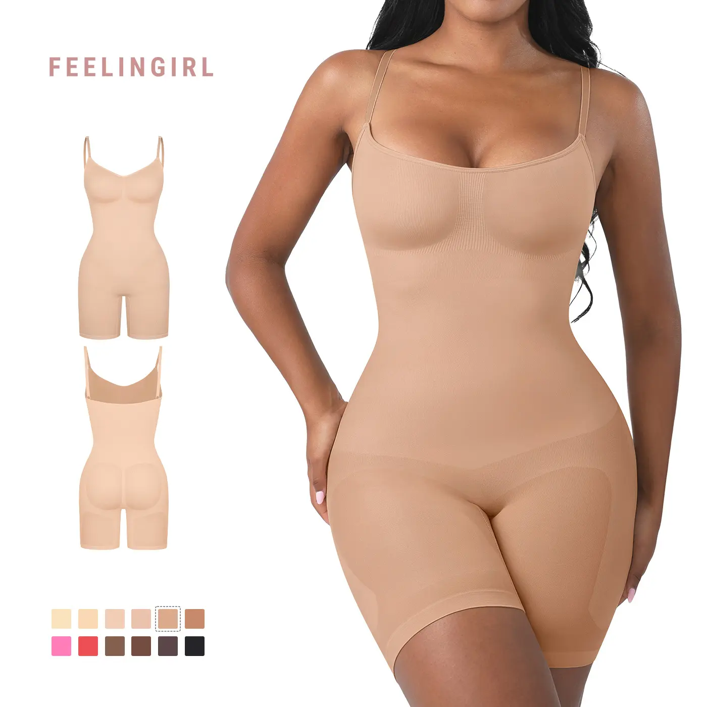 FeelinGirl Shapewear for Women Butt Lifter Bodysuit Seamless Shapewear Seamless Womenswear Comfort Spaghetti Strap Hip Underwear Basic