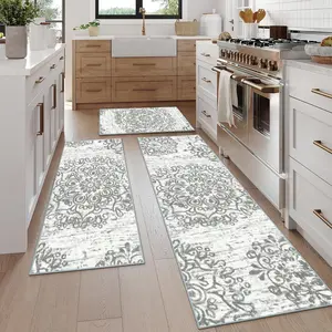 Nordic Vintage Pattern 3-Piece Kitchen Rug Set, Soft Comfortable Bedroom Bedside Mat, Easy Storage Home Carpet, Home Decor Rugs, Home Decorative Rugs