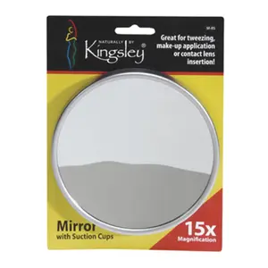 Kingsley Round Travel Makeup Mirror - 15x Magnification, Travel Size, Suction Cups, Mirror Accessory for Home Decor Use