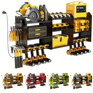 Power Tool Organizer Wall Mount With Charging Station, 3 Layer Cordless Drill Hanger Storage Rack, Battery Tools Holder With Charging Station Shelf, 45.5 Inch Heavy Duty Tailored DIY Garage Storage. Perfect Gifts For Father'S Day, Storage Racks
