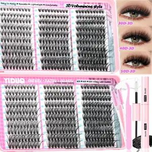 YIDUO 0.05mm Eyelash Cluster Set – Multiple Styles: 30D+40D+50D+3D Effects Eyelash Set, 8–16mm Cluster False Eyelashes Extension Set, 600 Pieces, D-Curl, With Lash Bond and Seal, Eyelash Tweezers, and Eyelash Brush – Easy DIY at Home