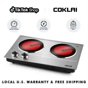 COKLAI Portable Electric Stove | Stainless Steel, Temperature Control, Easy To Clean, Ideal for Kitchens, Dorms & Camping, Power Supply