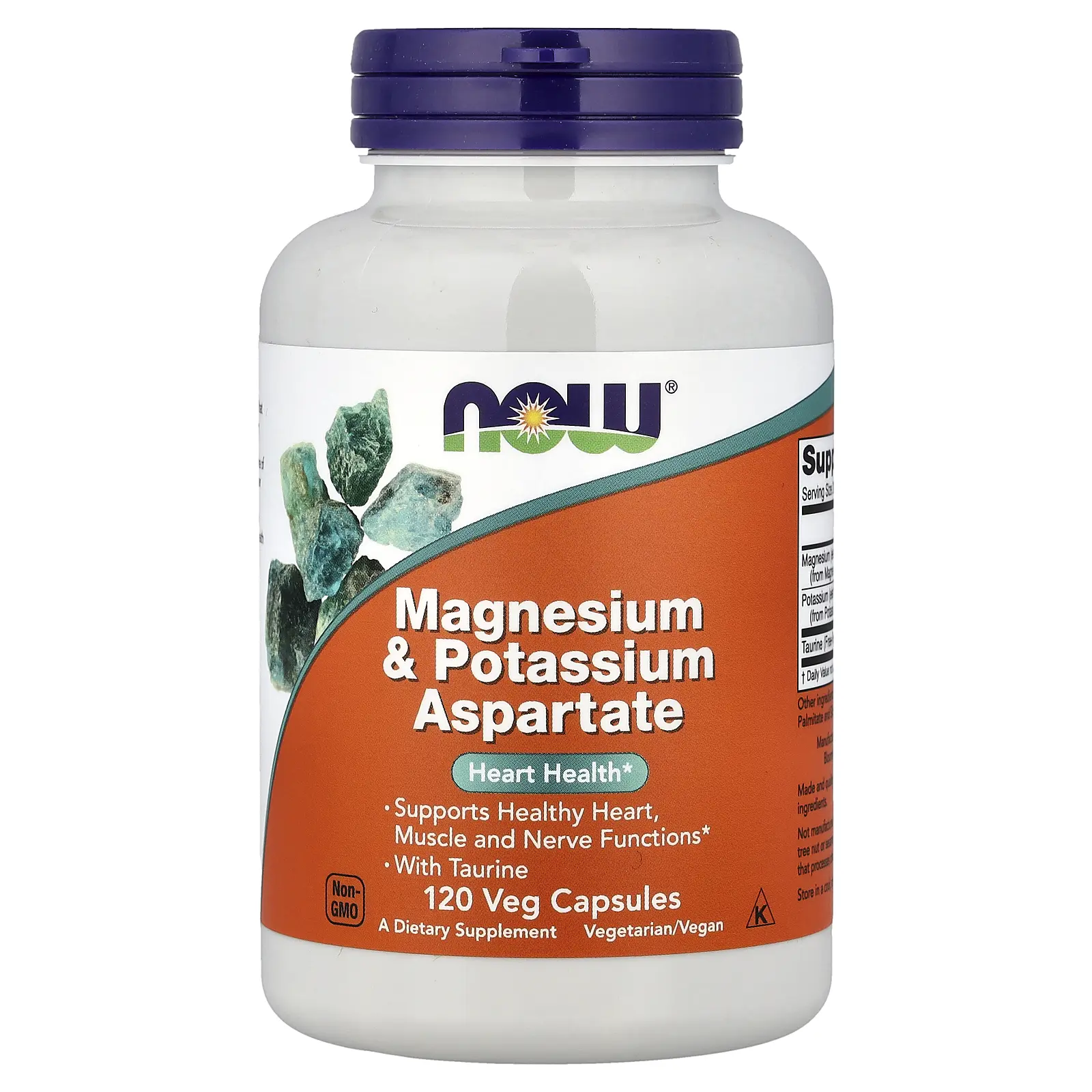 NOW Foods Magnesium & Potassium Aspartate With Taurine, 120 Veg Capsules