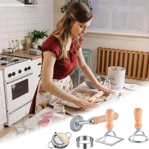 5 Pieces Ravioli Pasta Cutter Wheel Set, Ravioli Maker Cutter with Roller Wheel Ravioli Cutter Set with Wooden Handle, Pasta Press Wheel Pasta Maker Tools For Pasta Making Dumplings, Pierogi (Silver)