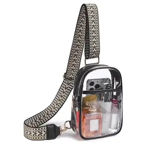 Clear Sling Bag, Clear Stadium Approved Crossbody Bag Purses for Women, Heavy Duty Transparent Chest Bag with Adjustable Strap,Sports Clear Crossbody Bag For Going Out.