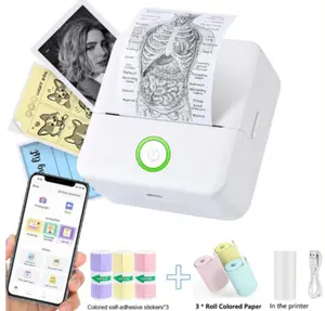 Portable Mini Printer, Wireless Thermal Pocket Printer with 3 Colored Sticker Papers & 3 Self-Adhesive Rolls, Inkless Handheld Printer for Notes, Journal, DIY Crafts, Photos, Compatible iOS & Android