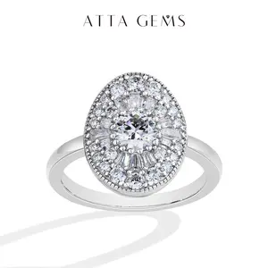 ATTA GEMS D/VVS1 Round Shape All Lab-Created Moissanite Ring for Women 925 Sterling Silver Wedding Engagement Rings Fine Jewelry Gift [#R07]