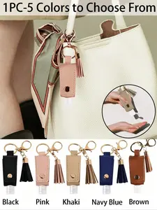 Leather Liquid Soap Dispenser Holder Keychain, Travel Size Portable Hand Sanitizer Stand with Clip, Durable Leather Material, All Seasons Use