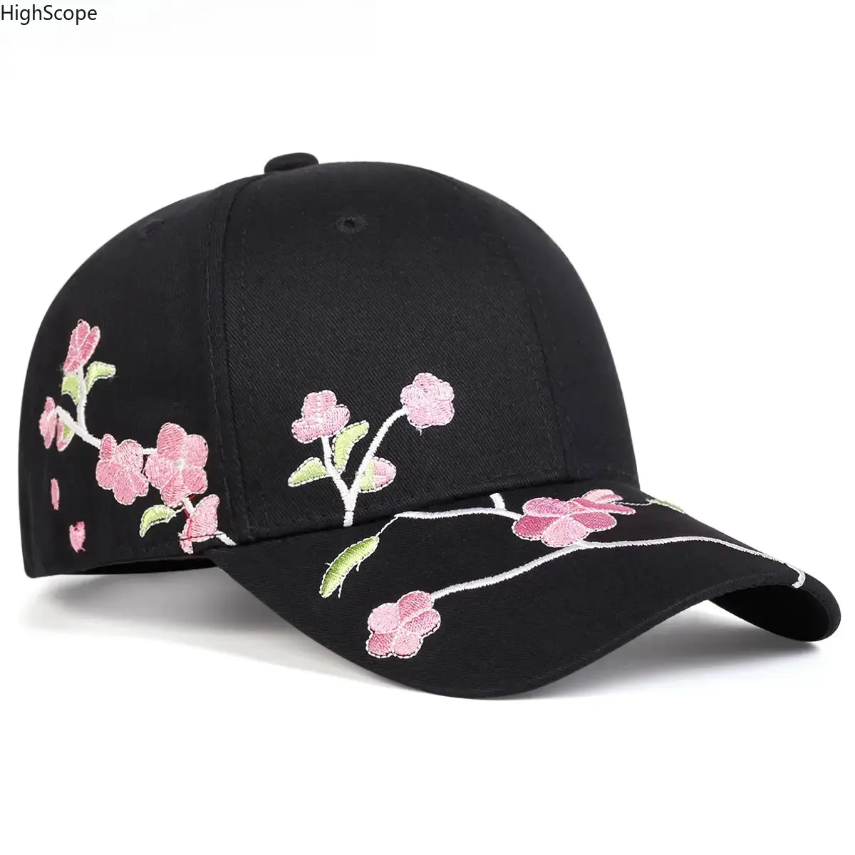Women's Pink Baseball Cap with Peach Blossom Embroidery, Cute Korean Style Sun Hat for Casual Spring Summer Wear, Pink Hats