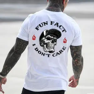 FUN FACT I DON'T CARE Skull Print Men's T-shirt, Top Menswear, Cotton Tee Shirt Casual Streetwear SpringStatements