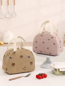 Cute Bear & Bowknot Pattern Lunch Bag, Reusable Large Capacity Insulated Tote Lunch Bag, Portable Lunch Box for School Work, Picnic and Travel