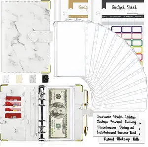 Budget Binder, Cash Envelopes for Budgeting, Money Organizer for Cash, 28Pcs Budget Binder with Cash Envelopes, Marble 6-Ring Money Saving