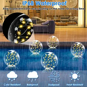 2-Pack Outdoor Solar Pool LED Light Up Balls with Remote, 3200K Warm Glow, 3 Lighting Modes, 4-Level Brightness, Dusk Auto-On, IP68 Waterproof, Ideal for Pool, Garden, Party