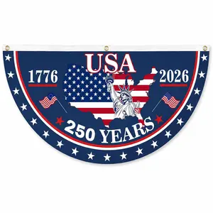 USA 250th Anniversary Weatherproof Polyester Half Circle Fence Banner, 1776-2026 Patriotic Bunting Flag, 4th Of July Independence Day Outdoor Porch Party Decoration