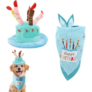 Dog Birthday 5 Color Candles Hat and Triangle Bandana Set Party Girl for Dogs Boy Happy Pet Cute Adorable 1st Birthday Party Supplies (Blue)