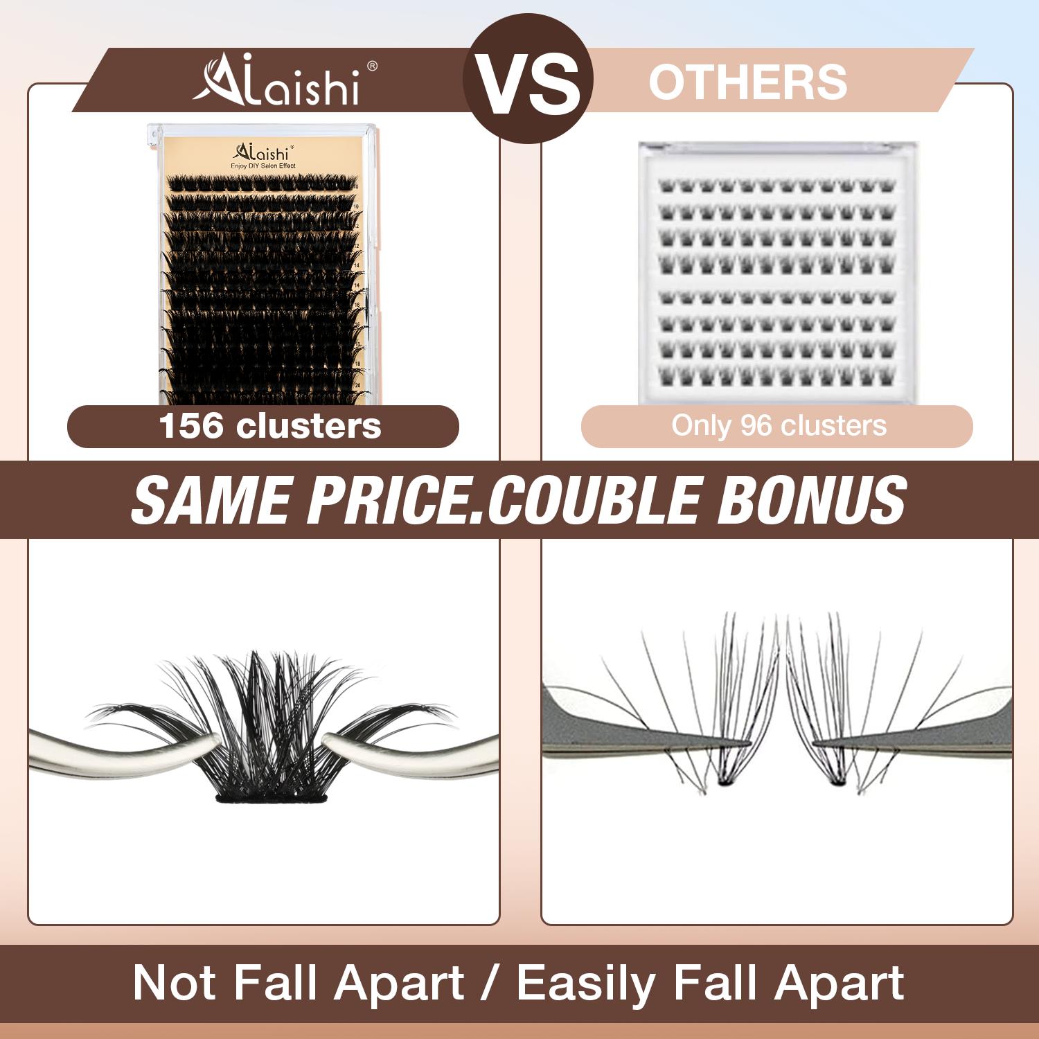 Ailaishi 150D Lash Clusters Kit, 156PCS DlY Eyelash Extensions, 10-20mm Dense Volume Lashes with Bond &Seal、 Remover 、Tweezers for Self Use