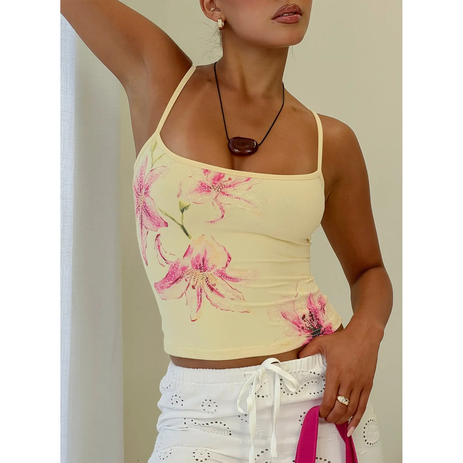 Honey Dust Bead Detail Cami Top Butter
